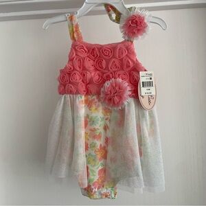 Floral Baby Dress with Pink Rosettes
